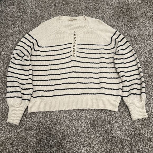 Sezane Leontine Jumper Sweater in Ecru Navy Knit Cotton Women’s Size Small